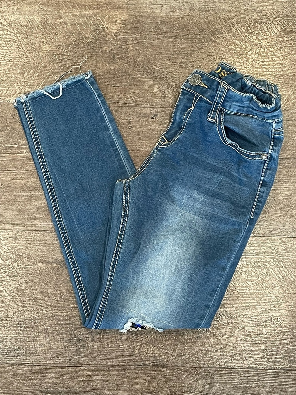 Vigoss Girl’s The Austin Skinny Blue Jeans Distressed Jeans Sequins Size 10